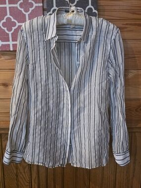 Theory-Semi SHEER button Up Shirt - White & Gray
